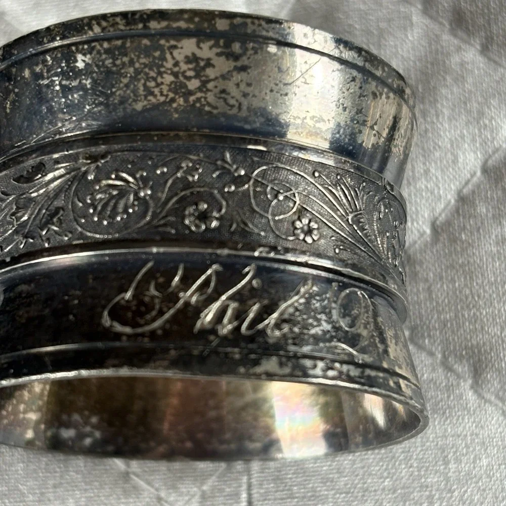 Antique Victorian Silverplate Floral Monogram Napkin Ring Estate 1880s Ornate‎
